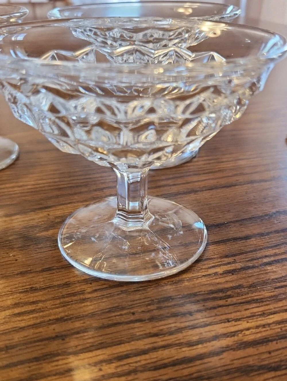 Vtg Set of 4 Fostoria American Clear Hexagonal Stem (2056) Low Sherbet Glasses